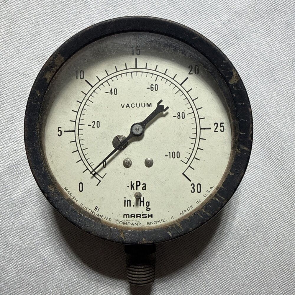 VINTAGE MARSH INSTRUMENT COMPANY VACUUM GAUAGE STEAMPUNK 0-30 PSI SKOKIE . IL